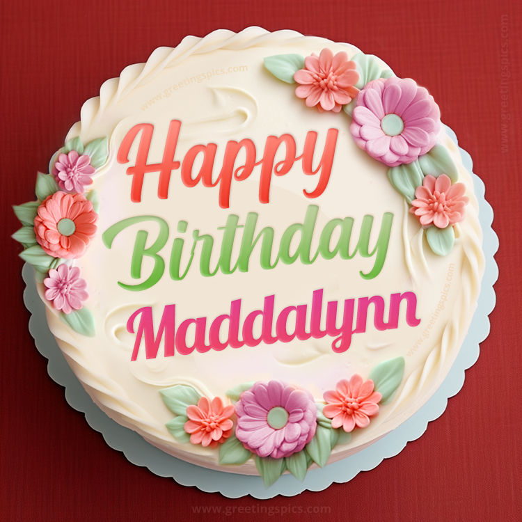 Happy Birthday Maddalynn Cake Image With Name (square shape image)