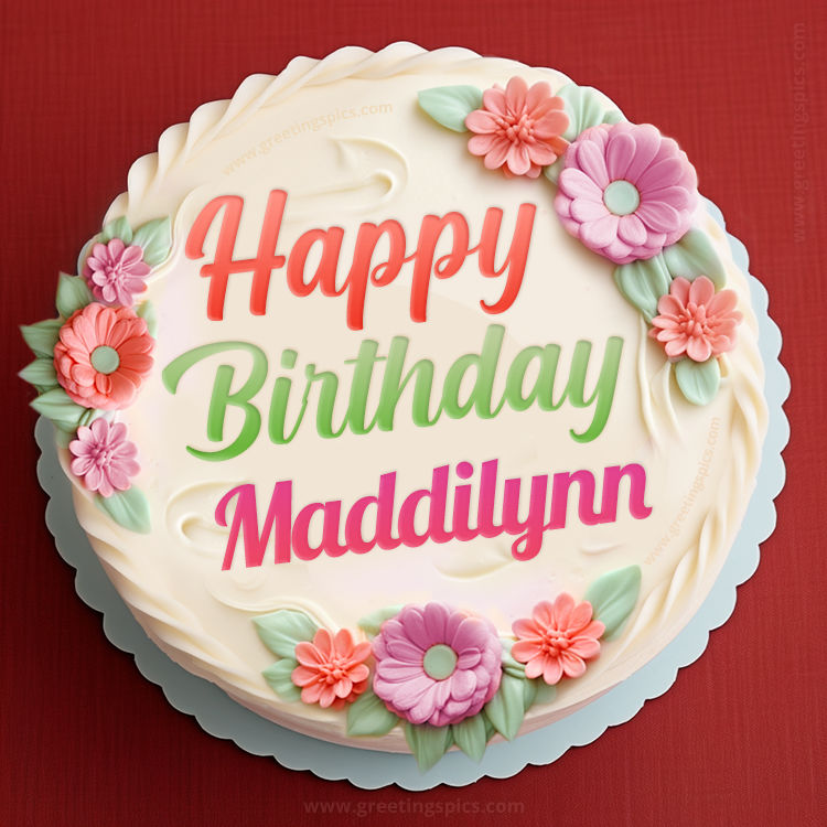 Happy Birthday Maddilynn Cake Image With Name (square shape image)