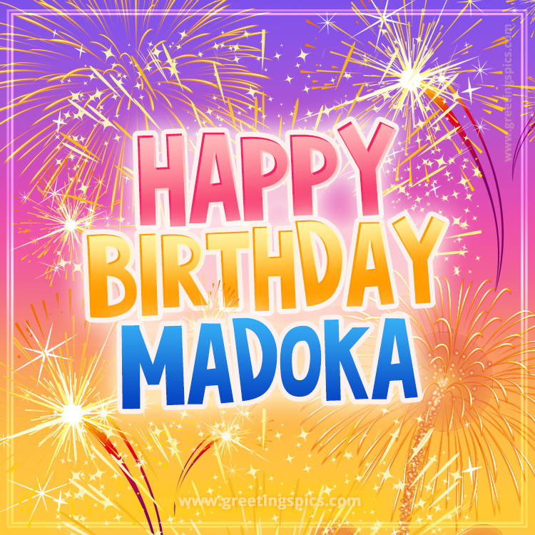 Happy Birthday Madoka Picture with fireworks (square shape image)