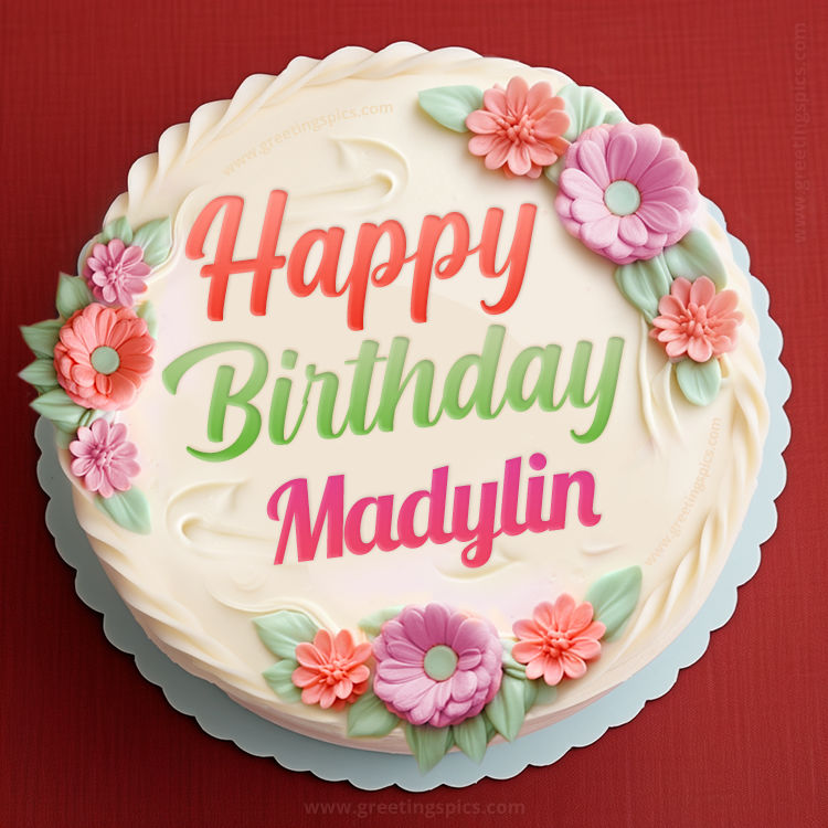 Happy Birthday Madylin Cake Image With Name (square shape image)