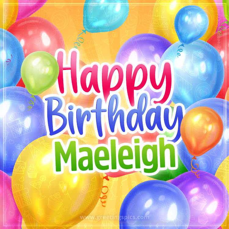 Happy Birthday Maeleigh Image with colorful balloons (square shape image)