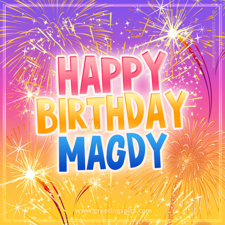 Happy Birthday Magdy Picture with fireworks (square shape image)