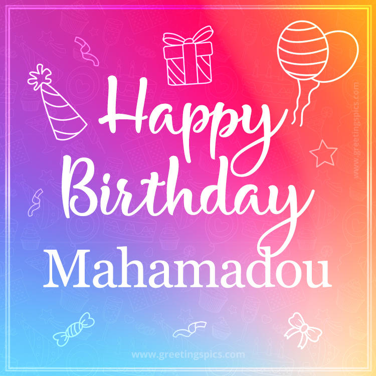 Colorful Happy Birthday Card For Mahamadou (square shape image)