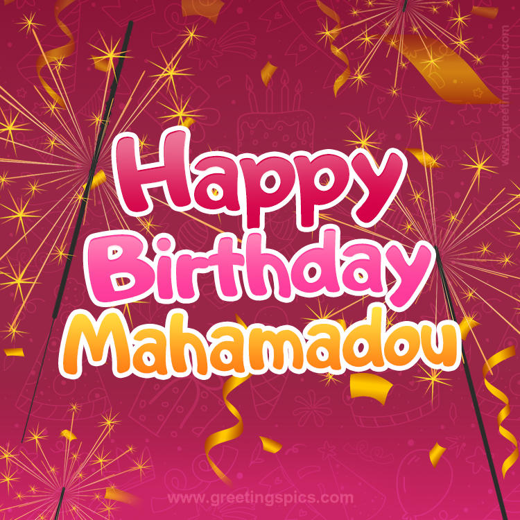 Happy Birthday Mahamadou Image with sparklers (square shape image)