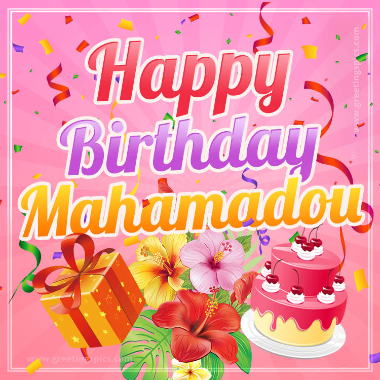 Beautiful Birthday Card for Mahamadou with pink background (square shape image)