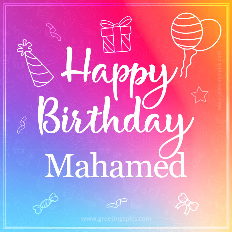 Colorful Happy Birthday Card For Mahamed (square shape image)