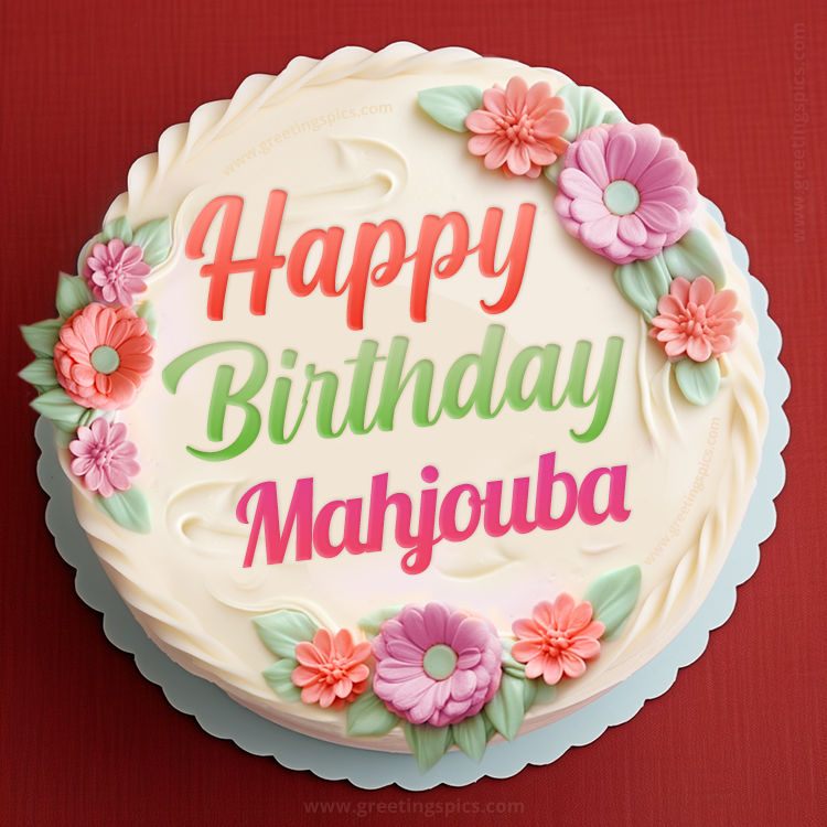 Happy Birthday Mahjouba Cake Image With Name (square shape image)