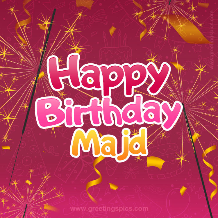 Happy Birthday Majd Image with sparklers (square shape image)