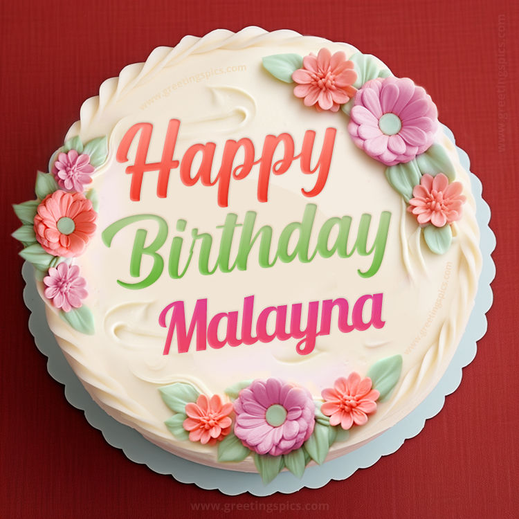 Happy Birthday Malayna Cake Image With Name (square shape image)