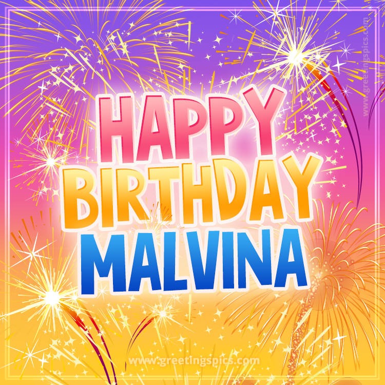 Happy Birthday Malvina Picture with fireworks (square shape image)