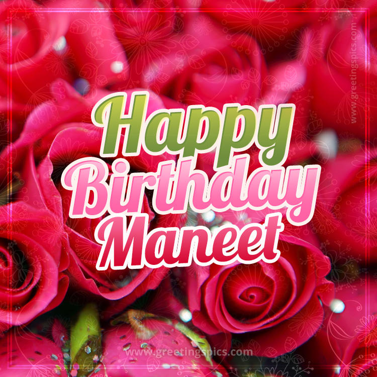 Happy Birthday Maneet beautiful Image with red roses (square shape image)