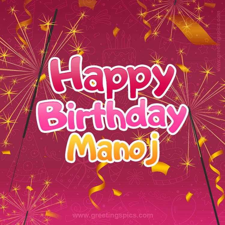 Happy Birthday Manoj Image with sparklers (square shape image)