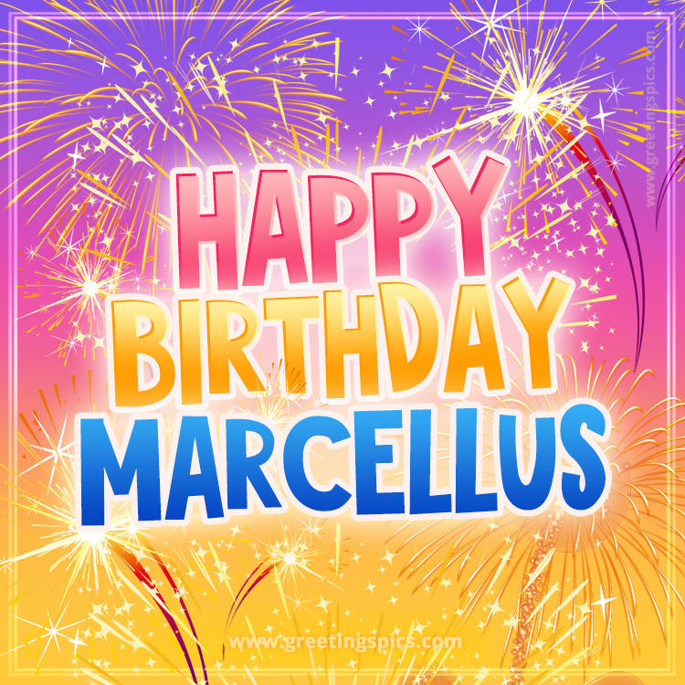 Happy Birthday Marcellus Picture with fireworks (square shape image)