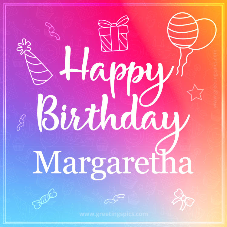 Colorful Happy Birthday Card For Margaretha (square shape image)