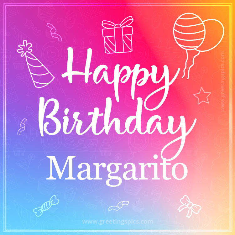 Colorful Happy Birthday Card For Margarito (square shape image)