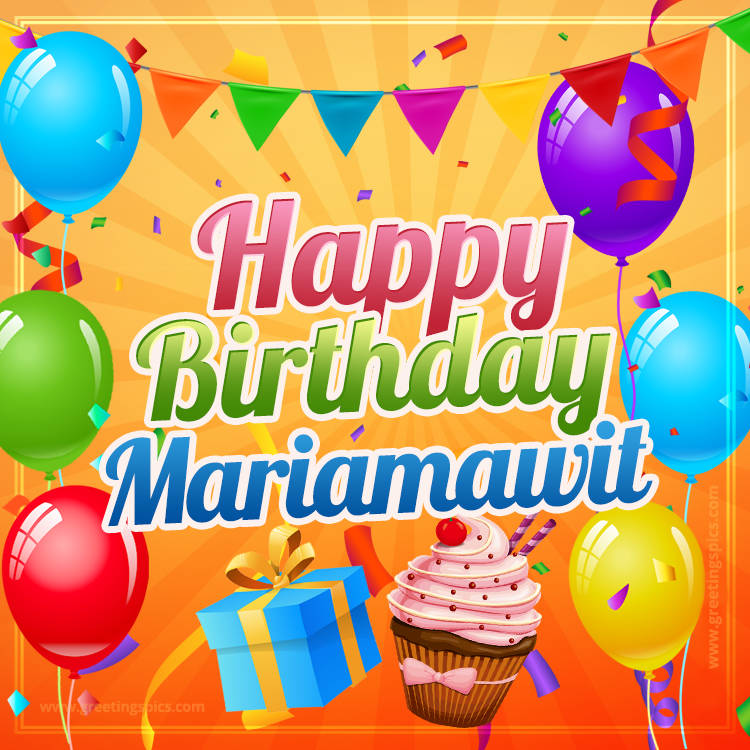 Happy Birthday Mariamawit eCard with gift box and cupcake (square shape image)