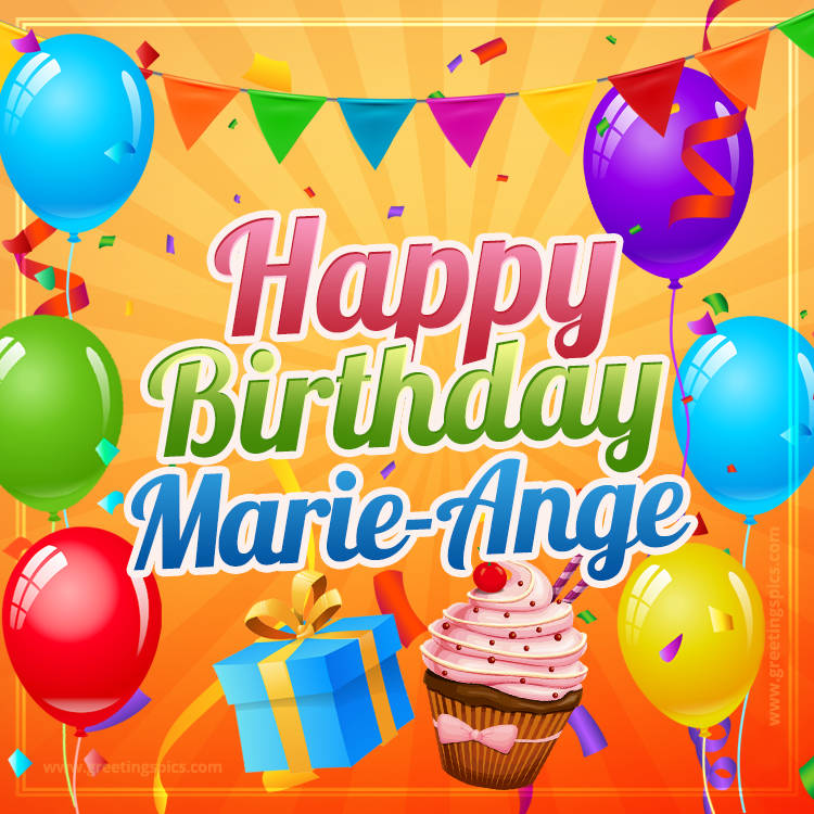 Happy Birthday Marie-Ange eCard with gift box and cupcake (square shape image)