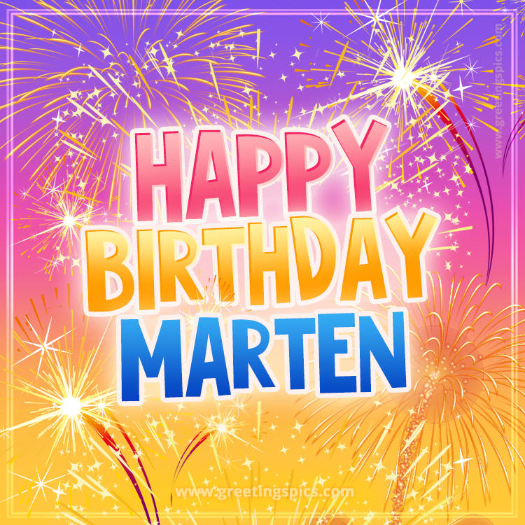 Happy Birthday Marten Picture with fireworks (square shape image)