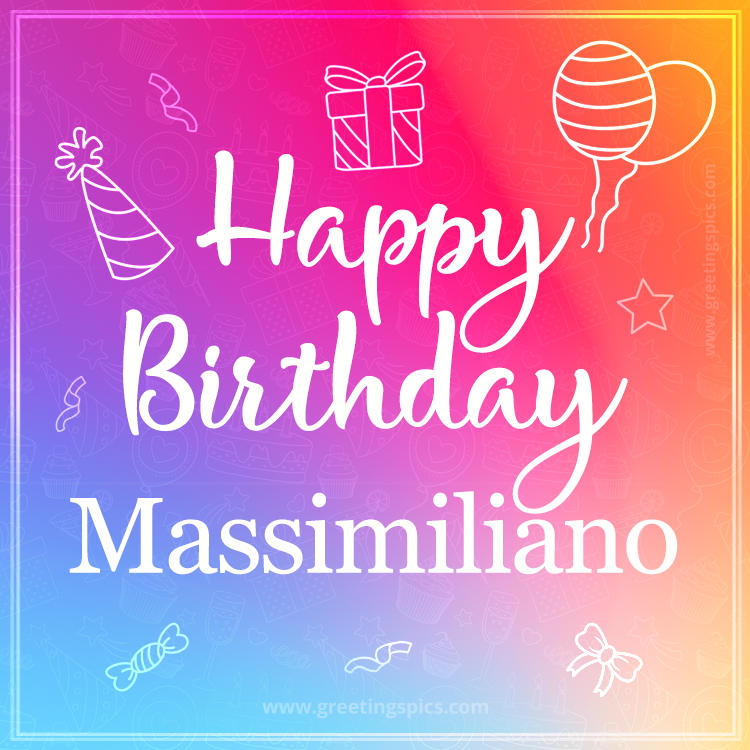 Colorful Happy Birthday Card For Massimiliano (square shape image)