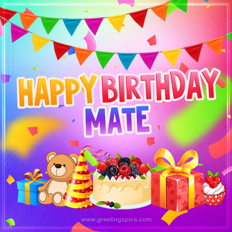 Bright card with Wishes for a Happy Birthday for Mate (square shape image)