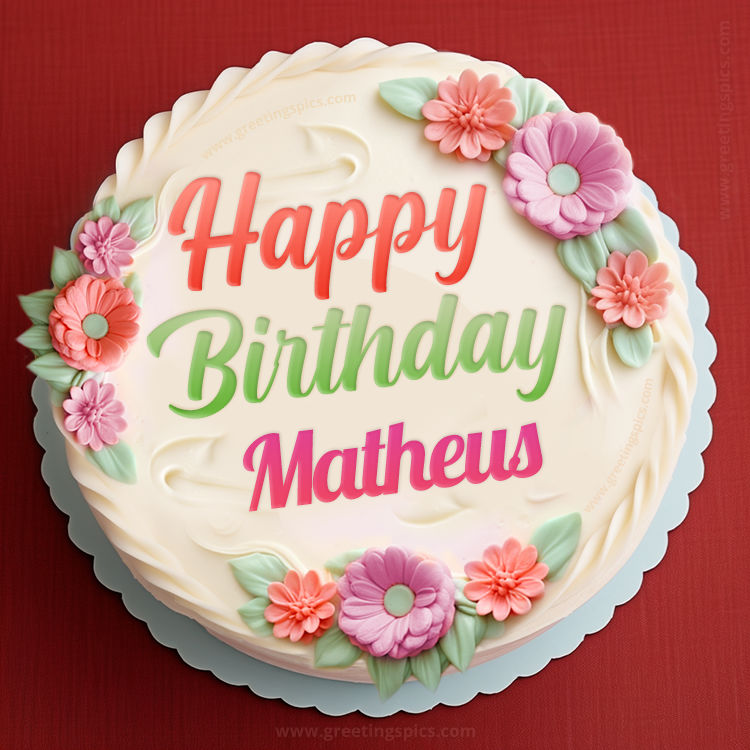 Happy Birthday Matheus Cake Image With Name (square shape image)
