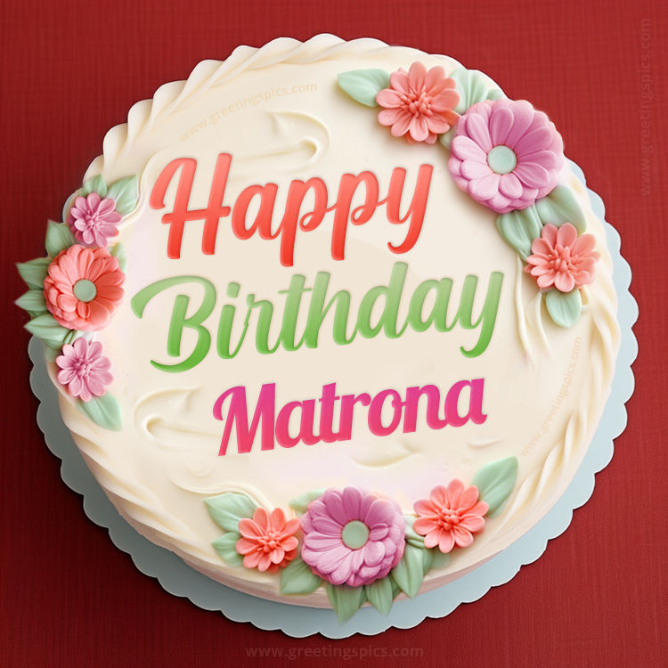 Happy Birthday Matrona Cake Image With Name (square shape image)