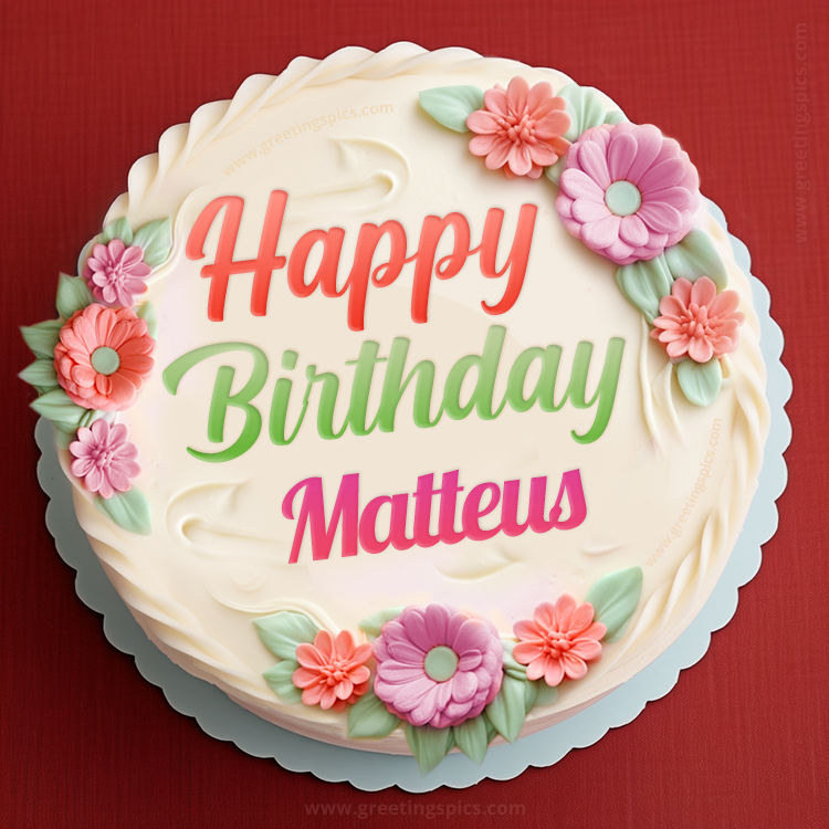 Happy Birthday Matteus Cake Image With Name (square shape image)