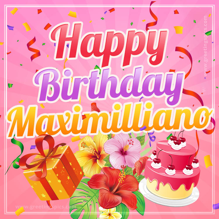 Beautiful Birthday Card for Maximilliano with pink background (square shape image)