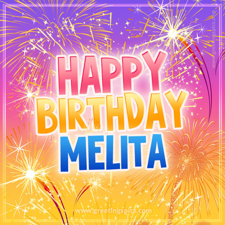 Happy Birthday Melita Picture with fireworks (square shape image)