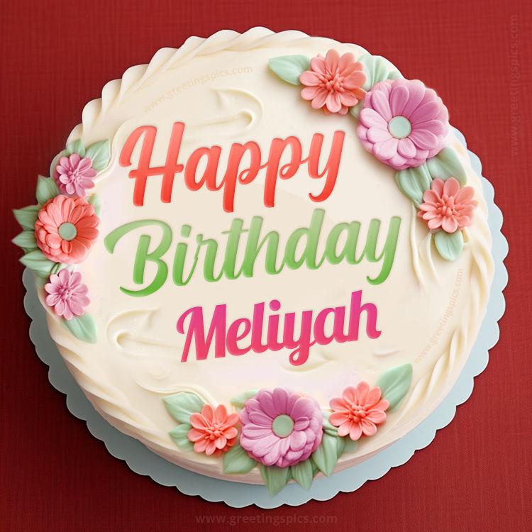 Happy Birthday Meliyah Cake Image With Name (square shape image)