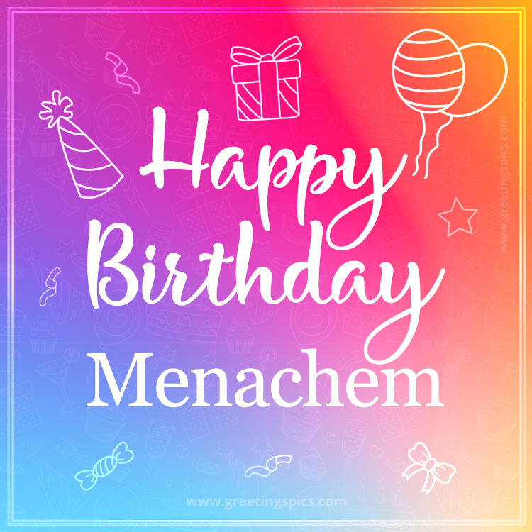 Colorful Happy Birthday Card For Menachem (square shape image)