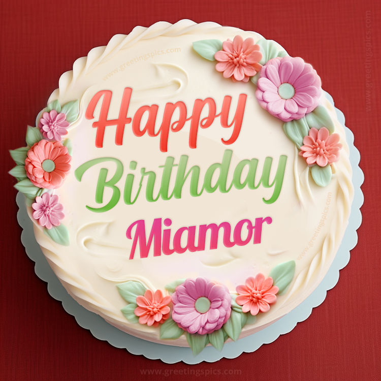 Happy Birthday Miamor Cake Image With Name (square shape image)