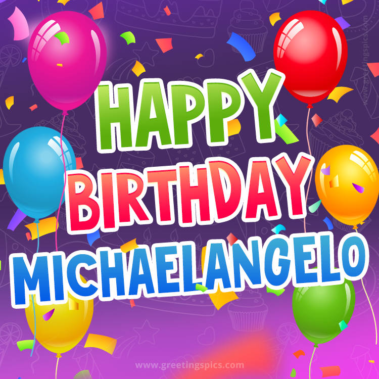 Happy Birthday Michaelangelo Festive Greeting Card (square shape image)