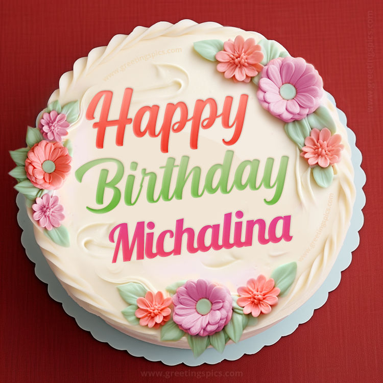 Happy Birthday Michalina Cake Image With Name (square shape image)