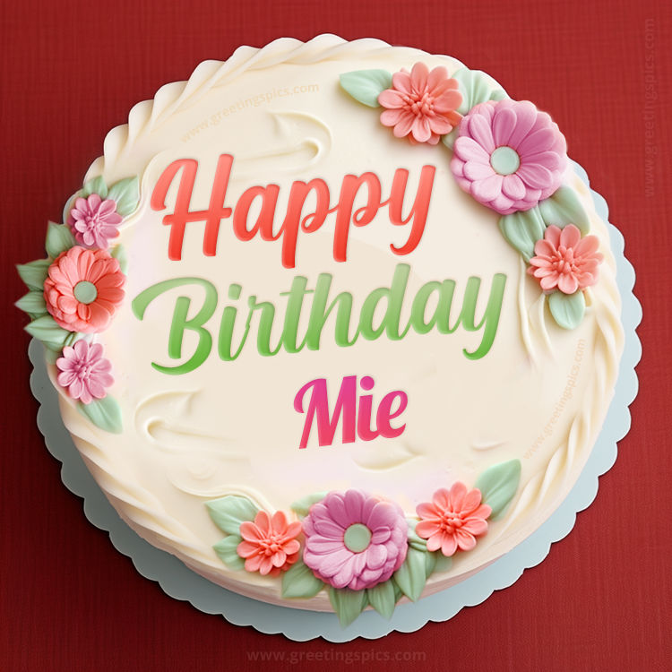 Happy Birthday Mie Cake Image With Name (square shape image)