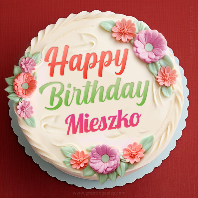 Happy Birthday Mieszko Cake Image With Name (square shape image)