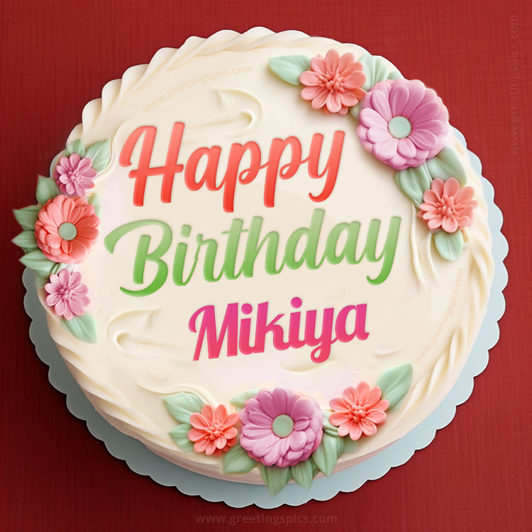 Happy Birthday Mikiya Cake Image With Name (square shape image)