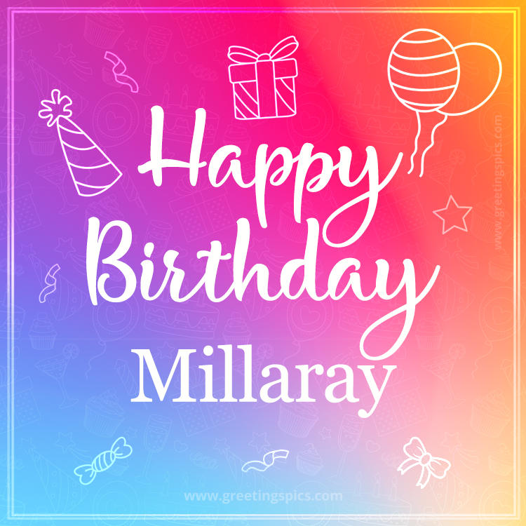 Colorful Happy Birthday Card For Millaray (square shape image)