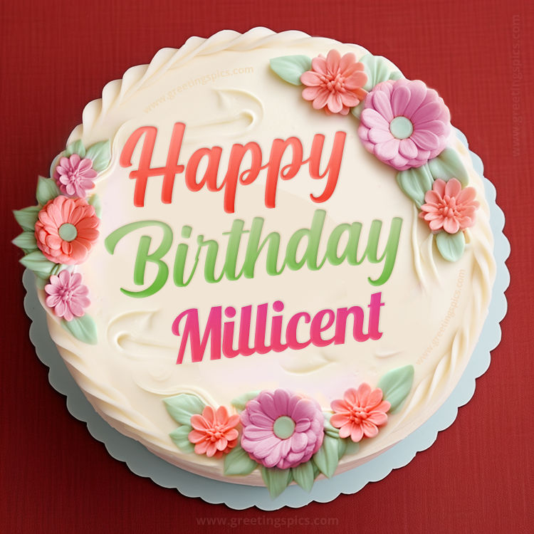 Happy Birthday Millicent Cake Image With Name (square shape image)