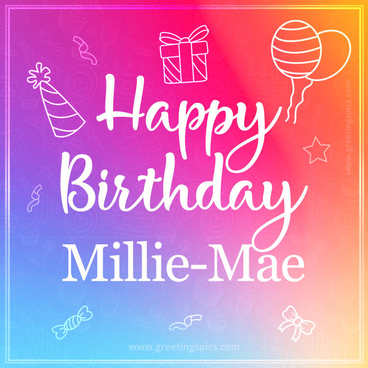 Colorful Happy Birthday Card For Millie-Mae (square shape image)