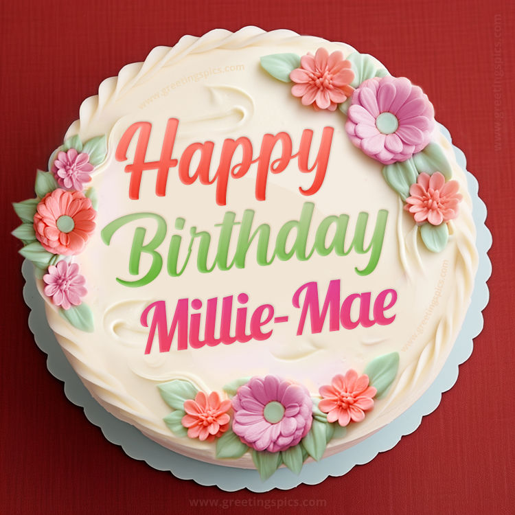 Happy Birthday Millie-Mae Cake Image With Name (square shape image)