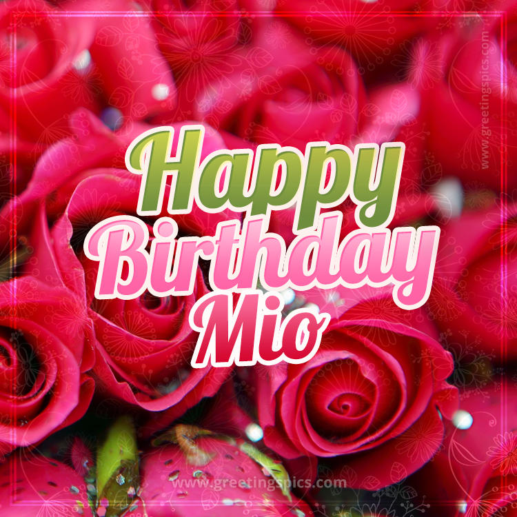 Happy Birthday Mio beautiful Image with red roses (square shape image)