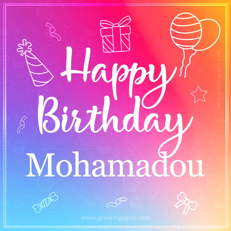 Colorful Happy Birthday Card For Mohamadou (square shape image)