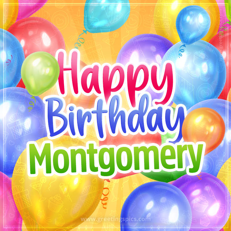 Happy Birthday Montgomery Image with colorful balloons (square shape image)