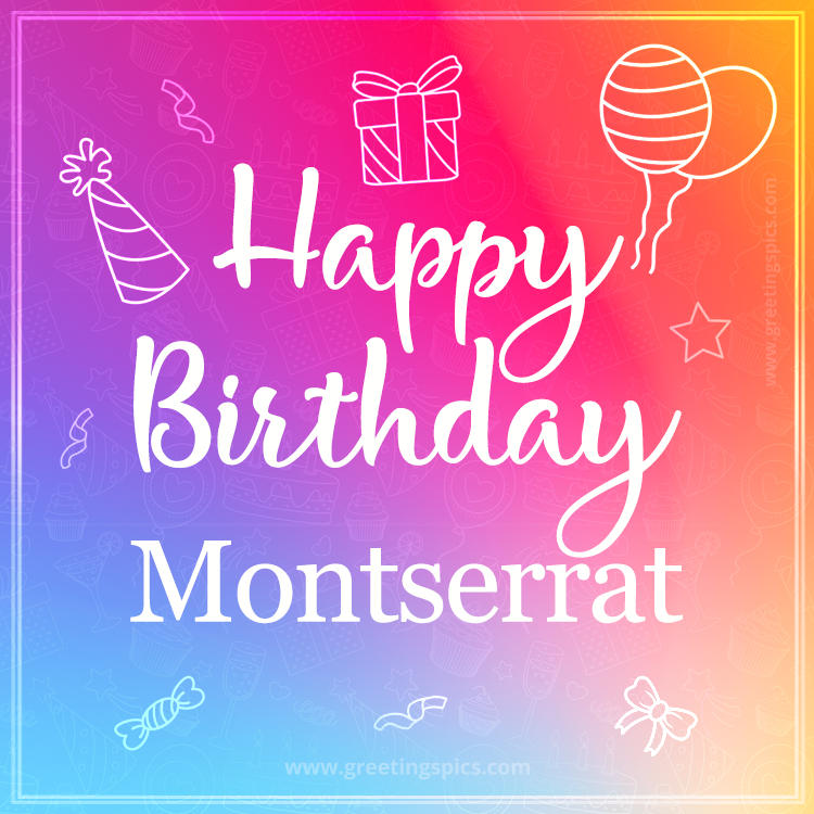 Colorful Happy Birthday Card For Montserrat (square shape image)