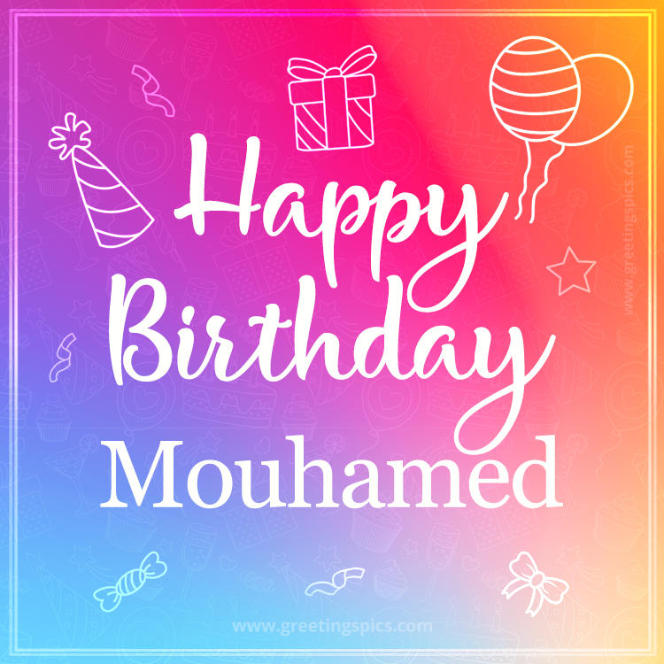 Colorful Happy Birthday Card For Mouhamed (square shape image)