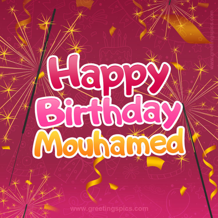 Happy Birthday Mouhamed Image with sparklers (square shape image)