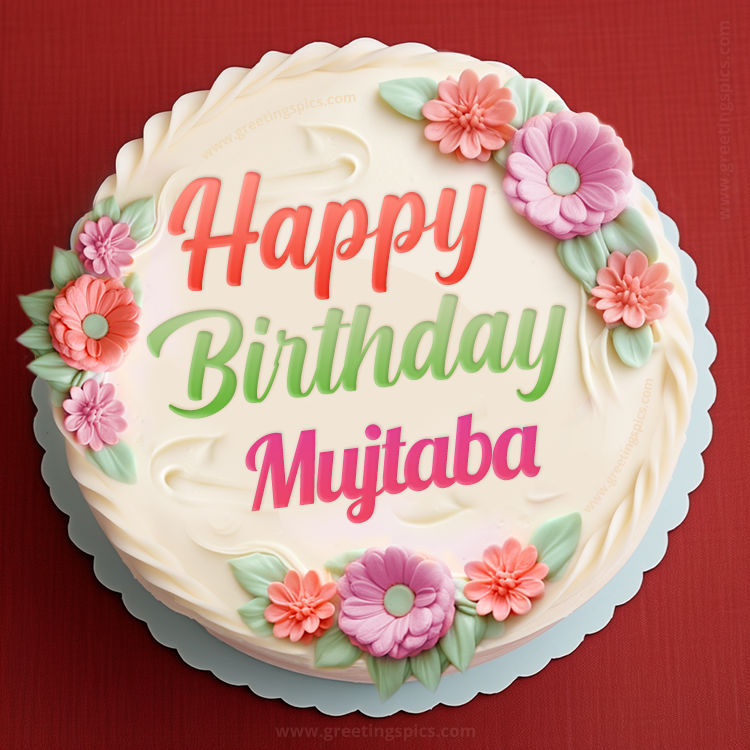 Happy Birthday Mujtaba Cake Image With Name (square shape image)