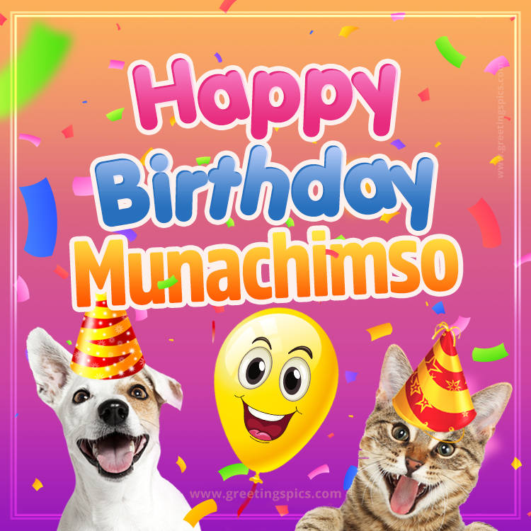 Happy Birthday Munachimso Funny Image with cat and dog (square shape image)