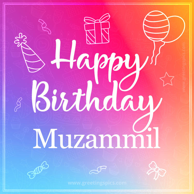 Colorful Happy Birthday Card For Muzammil (square shape image)